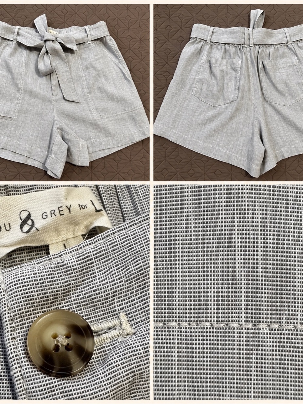 Lou & Grey Gray Woven Tie-Waist Shorts with Belt Size L